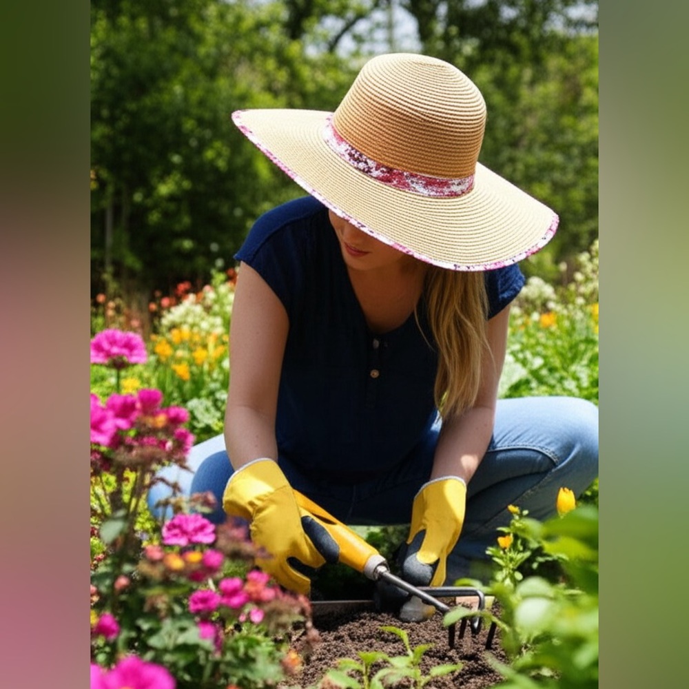 Collection Eighteen Floppy Garden Sun Hat | Foldable Travel Hat with Floral Trim